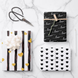 Black & Gold Liebe Herzliche Herzstücke Geschenkpapier Set