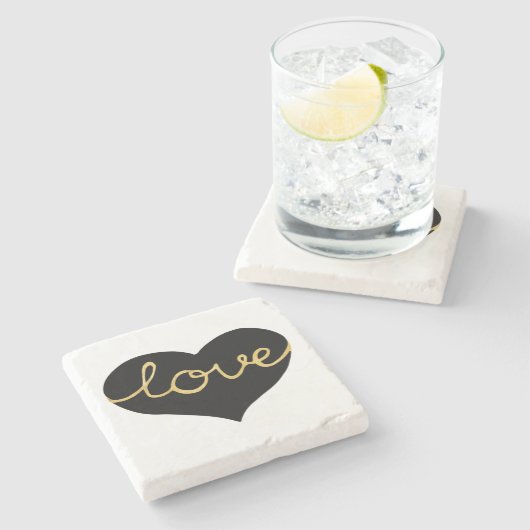 Black & Gold Liebe Herzstück Stone Untersetzer (Seitenansicht)