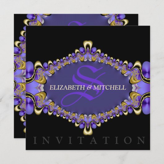 Black Gold Lila Lace Gothic Mittelalterliche Hochz Einladung (Vorne/Hinten)