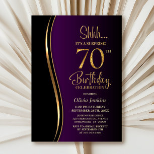 Black Gold Lila Überraschung 70. Geburtstag Einladung