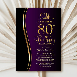 Black Gold Lila Überraschung 80. Geburtstag Einladung
