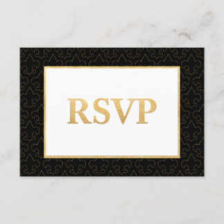 Black & Gold Lilie Wedding RSVP Card