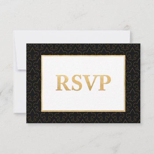 Black & Gold Lilie Wedding RSVP Card Karte (Vorderseite)