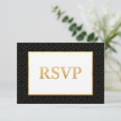 Black & Gold Lilie Wedding RSVP Card Karte (Stehend Vorderseite)