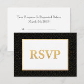 Black & Gold Lilie Wedding RSVP Card Karte (Vorne/Hinten)