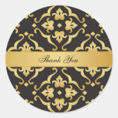 Black Gold Lily Floral Pattern Vielen Dank Runder Aufkleber (Vorderseite)