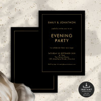 Black Gold Line Border Wedding Abend Party
