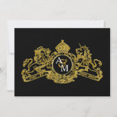 Black Gold Lion Unicorn Regal Emblem Wedding Einladung (Vorderseite)