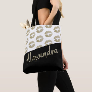 Black Gold Lippen Kiss Muster Modernes Personalisi Tasche