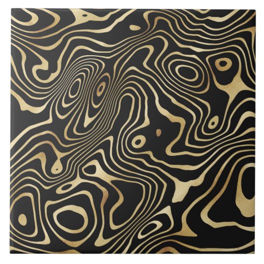 Black Gold liquid swirl Abstract Design Fliese (Vorderseite)