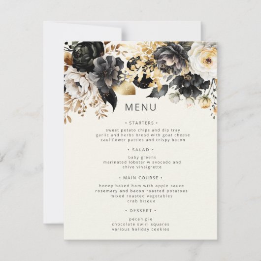 Black Gold Luxe Floral Wedding Card Einladung (Vorderseite)