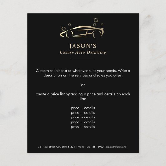 Black & Gold Luxury Auto Detailing Car Cleaning Flyer (Vorne)
