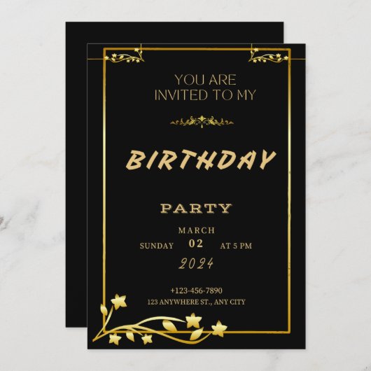 Black Gold Luxury Birthday Einladung (Vorne/Hinten)