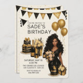 Black & Gold Luxury Birthday Party Invitation  (Vorne/Hinten)
