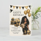 Black & Gold Luxury Birthday Party Invitation  (Stehend Vorderseite)