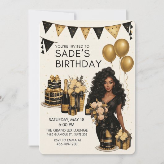 Black & Gold Luxury Birthday Party Invitation  (Vorderseite)