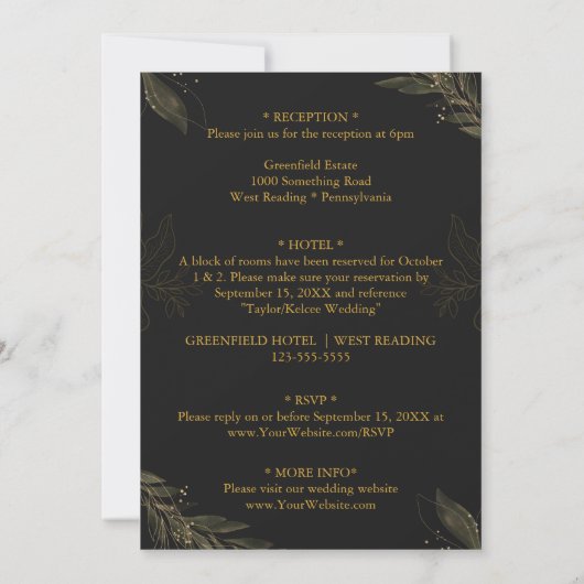 Black Gold Luxury CUSTOMIZABLE Wedding Einladung (Rückseite)