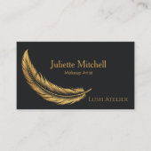 Black & Gold Luxury Feather Makeup Artist Visitenkarte (Vorderseite)