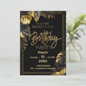 Black Gold Luxury Happy Birthday Party Einladung (Stehend Vorderseite)