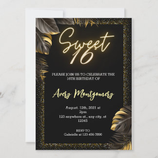 Black Gold Luxury Happy Sweet 16. Geburtstagsparty Einladung