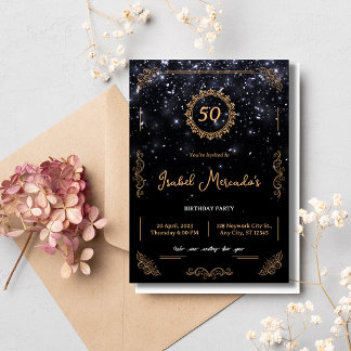 Black Gold Luxury Jubiläum 50. Geburtstag Einladun Einladung