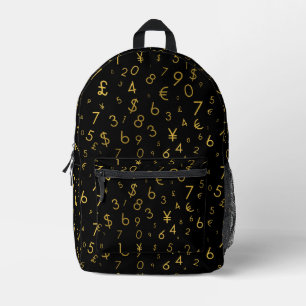 Black Gold Luxury Numbers Währungssymbole Muster Bedruckter Rucksack