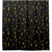 Black Gold Luxury Numbers Währungssymbole Muster Duschvorhang (Vorderseite)