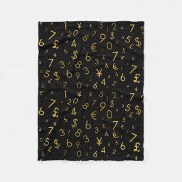 Black Gold Luxury Numbers Währungssymbole Muster Fleecedecke
