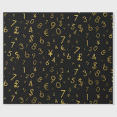 Black Gold Luxury Numbers Währungssymbole Muster Geschenkpapier (Flach)