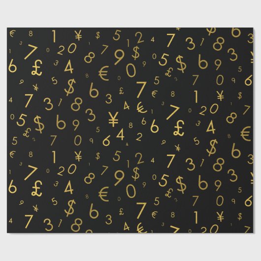 Black Gold Luxury Numbers Währungssymbole Muster Geschenkpapier (Flach)