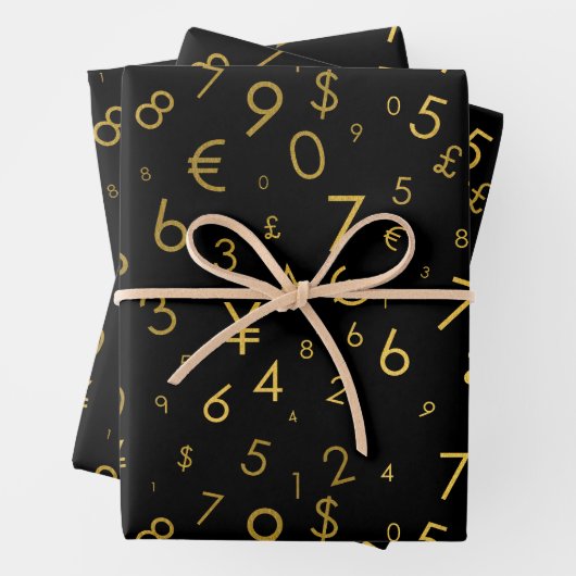 Black Gold Luxury Numbers Währungssymbole Muster Geschenkpapier Set (Beispiel)