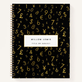 Black Gold Luxury Numbers Währungssymbole Muster Notizblock
