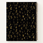 Black Gold Luxury Numbers Währungssymbole Muster Notizblock (Rückseite)