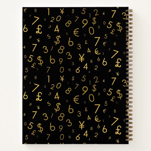 Black Gold Luxury Numbers Währungssymbole Muster Notizblock (Rückseite)