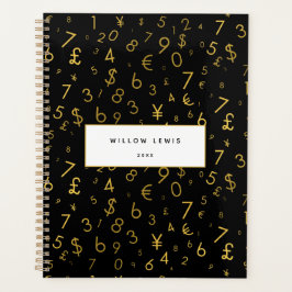 Black Gold Luxury Numbers Währungssymbole Muster Planer