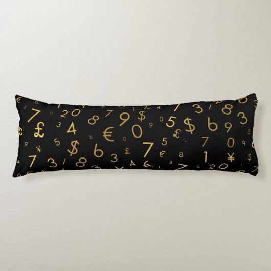 Black Gold Luxury Numbers Währungssymbole Muster Seitenschläferkissen (Vorderseite)
