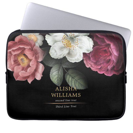 Black Gold Luxury Personalisiert Floral Laptopschutzhülle (Vorderseite)