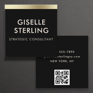 Black Gold Luxury QR Code Minimale Typografie Quadratische Visitenkarte