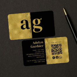 Black Gold Luxury QR Code Monogram Social Media Visitenkarte