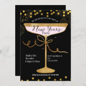 Black Gold Luxury Sparkle Neujahr Party Einladung (Vorne/Hinten)