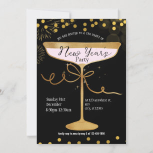 Black Gold Luxury Sparkle Neujahr Party Einladung
