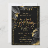 Black Gold Luxury Tropical Leaf Happy Birthday Einladung (Vorderseite)