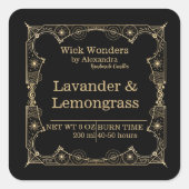 Black Gold Magic Apothecary Candle Label Quadratischer Aufkleber (Vorderseite)