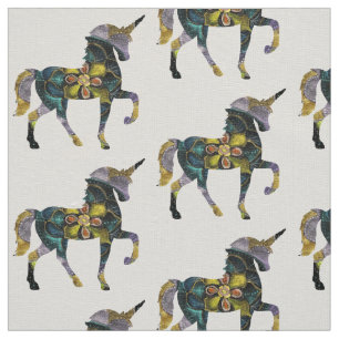 Black & Gold Mandala Einhorn Kunst, Dichtung und M Stoff