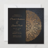 Black & Gold Mandala Elegante Hochzeit Einladung (Vorderseite)