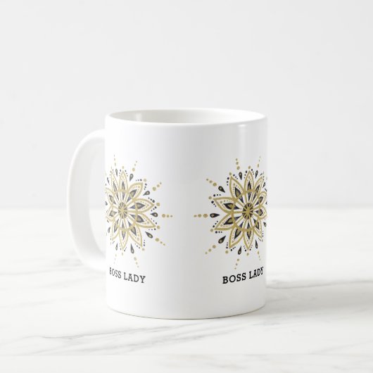 Black & Gold Mandala Kaffeetasse (Vorderseite Links)