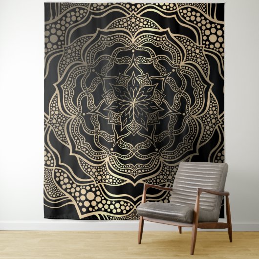 Black & Gold Mandala Schöne Stylish Foto Booth Wandteppich (Beispiel)