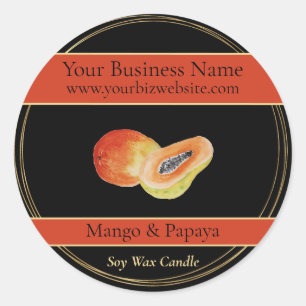 Black & Gold Mango & Papaya Candle Product Label Runder Aufkleber