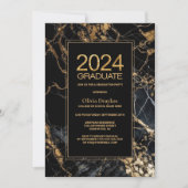 Black Gold Marble 2024 Graduation Party Einladung (Vorderseite)