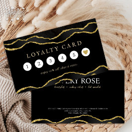 Black & Gold Marble Agate Beauty Salon Loyalität Visitenkarte